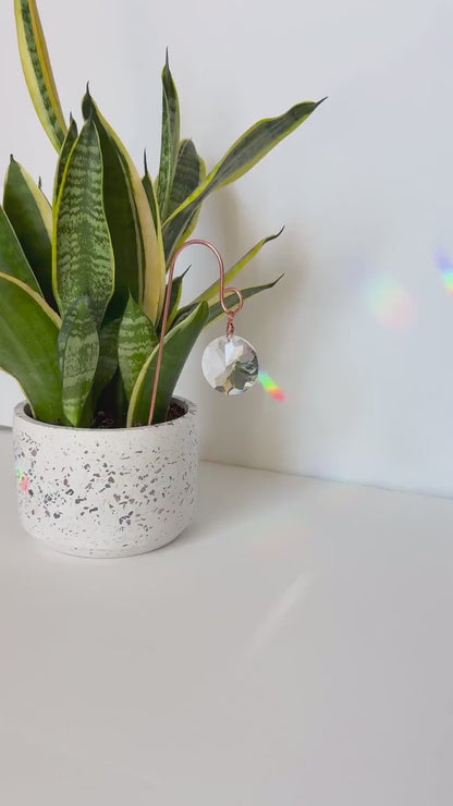 Plant Stake Suncatcher #6 with crystal prism and copper - Plant lover gift, crystal sun catcher, garden stake, plant marker, memorial gift