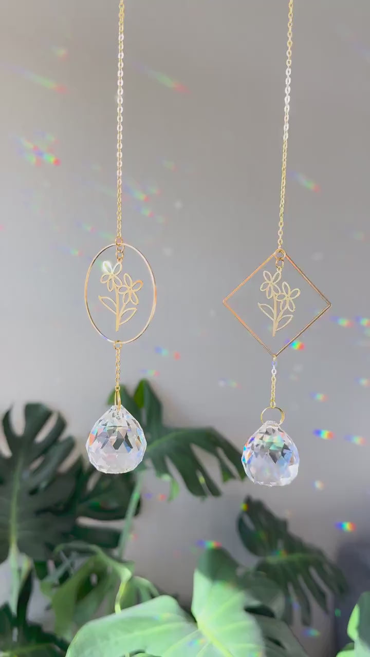 Floral Suncatcher, Rainbow Maker, Crystal Prism Sun Catcher, Light Catcher, Hanging Crystal Suncatcher, Sympathy Gift