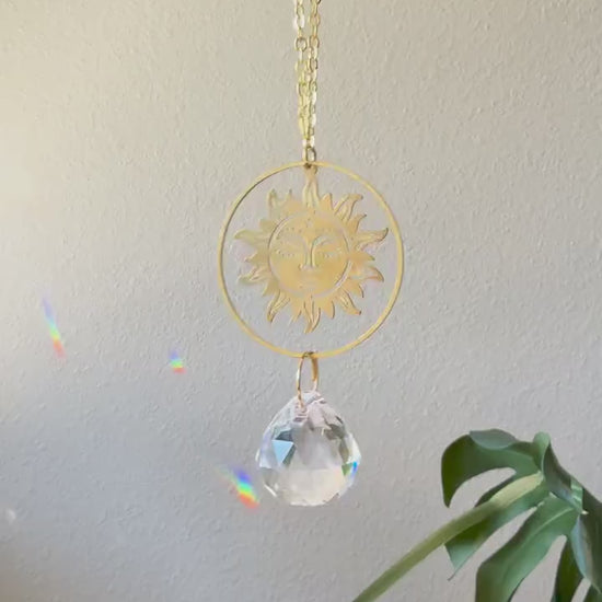 Sun Rearview Mirror Suncatcher, Crystal Sun Catcher, Crystal Ornament, Crystal Prism Car Charm, Rearview Mirror Decoration, Car Mirror Charm
