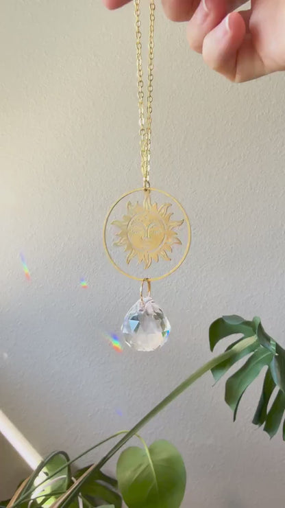 Sun Rearview Mirror Suncatcher, Crystal Sun Catcher, Crystal Ornament, Crystal Prism Car Charm, Rearview Mirror Decoration, Car Mirror Charm