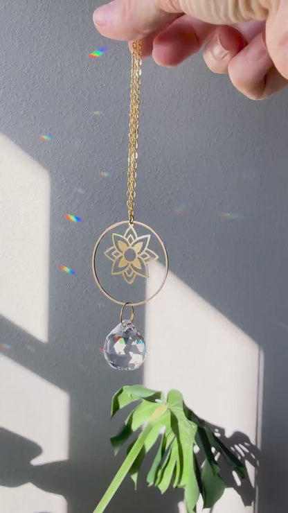 Flower Rearview Mirror Suncatcher #2, Crystal Sun Catcher, Crystal Prism Car Charm, Rearview Mirror Decoration, Car Mirror Charm