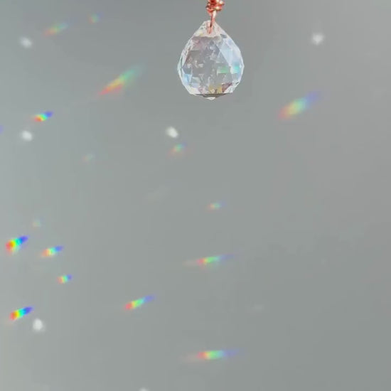 Plant Stake Suncatcher #5 with crystal prism and copper - Plant lover gift, crystal sun catcher, garden stake, plant marker, memorial gift