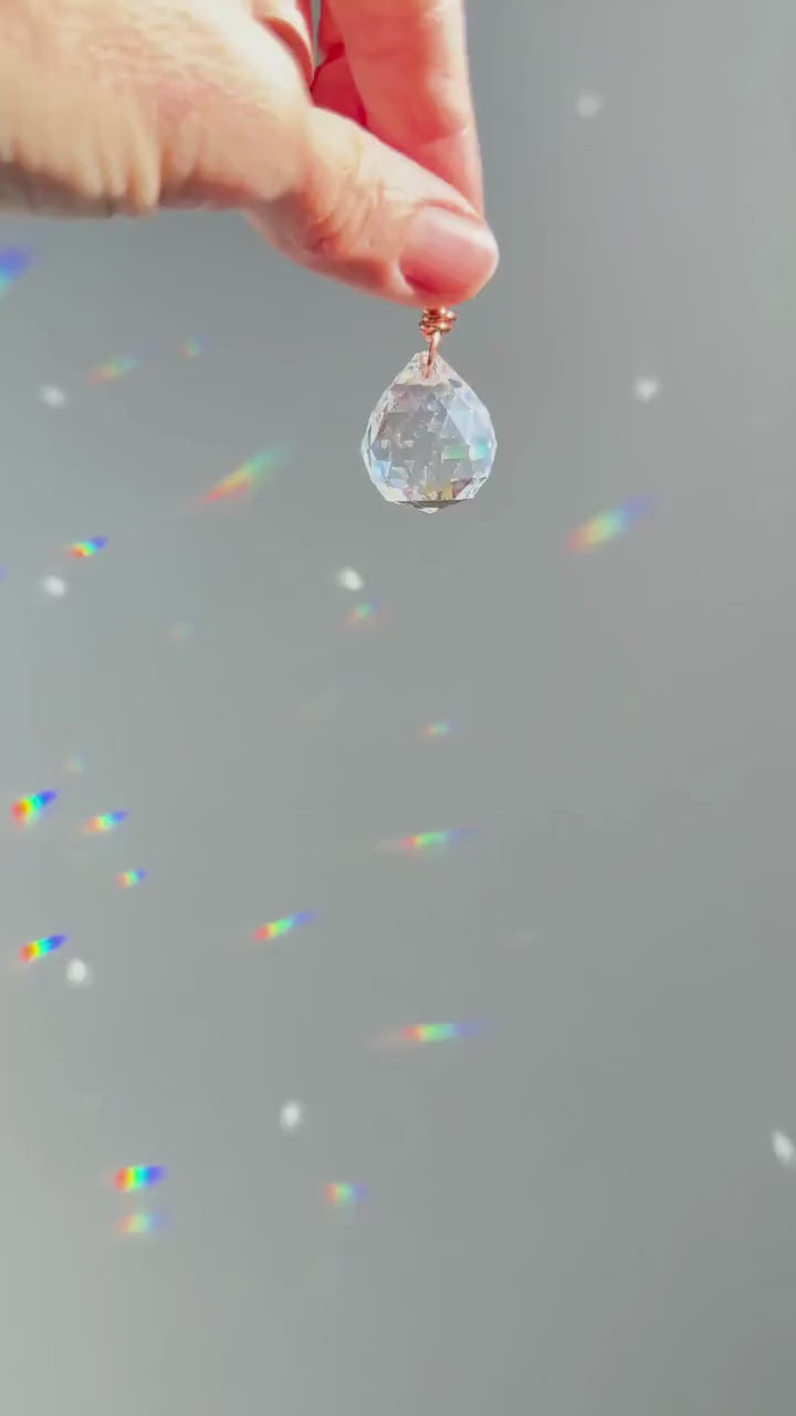 Plant Stake Suncatcher #5 with crystal prism and copper - Plant lover gift, crystal sun catcher, garden stake, plant marker, memorial gift