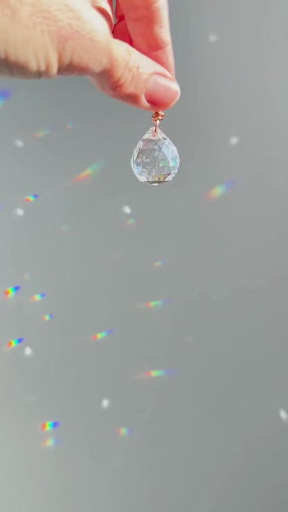 Plant Stake Suncatcher #5 with crystal prism and copper - Plant lover gift, crystal sun catcher, garden stake, plant marker, memorial gift