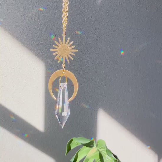 Crescent Moon Rearview Mirror Suncatcher, Crystal Sun Catcher, Crystal Prism Car Charm, Rearview Mirror Decoration, Car Mirror Charm