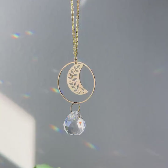 Moon Rearview Mirror Suncatcher, Crystal Sun Catcher, Crystal Prism Car Charm, Rearview Mirror Decoration, Car Mirror Charm