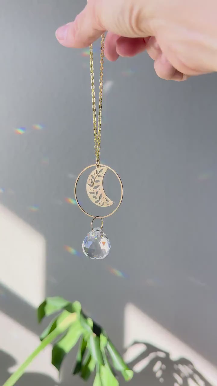 Moon Rearview Mirror Suncatcher, Crystal Sun Catcher, Crystal Prism Car Charm, Rearview Mirror Decoration, Car Mirror Charm